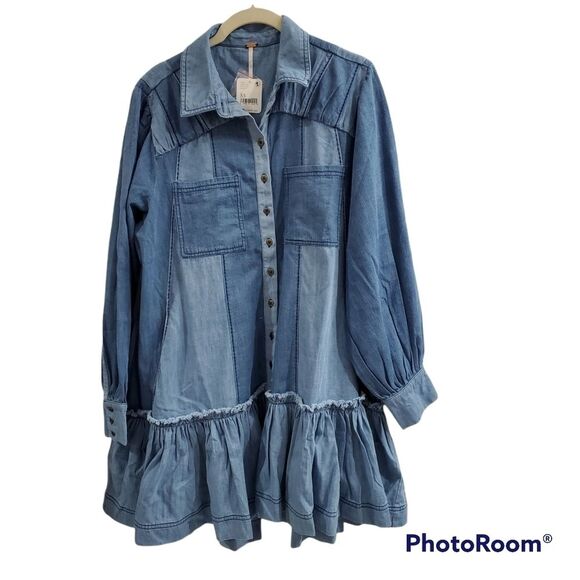 FREE PEOPLE Sun Burst Denim‎ Mini Dress Size XSMALL - Picture 4 of 16